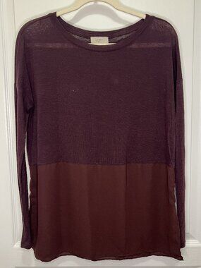 LOFT Long Sleeve Mixed Media Top Burgundy